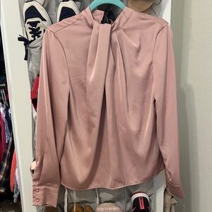 SHEIN Dusty Pink Satin Tie-Neck Blouse